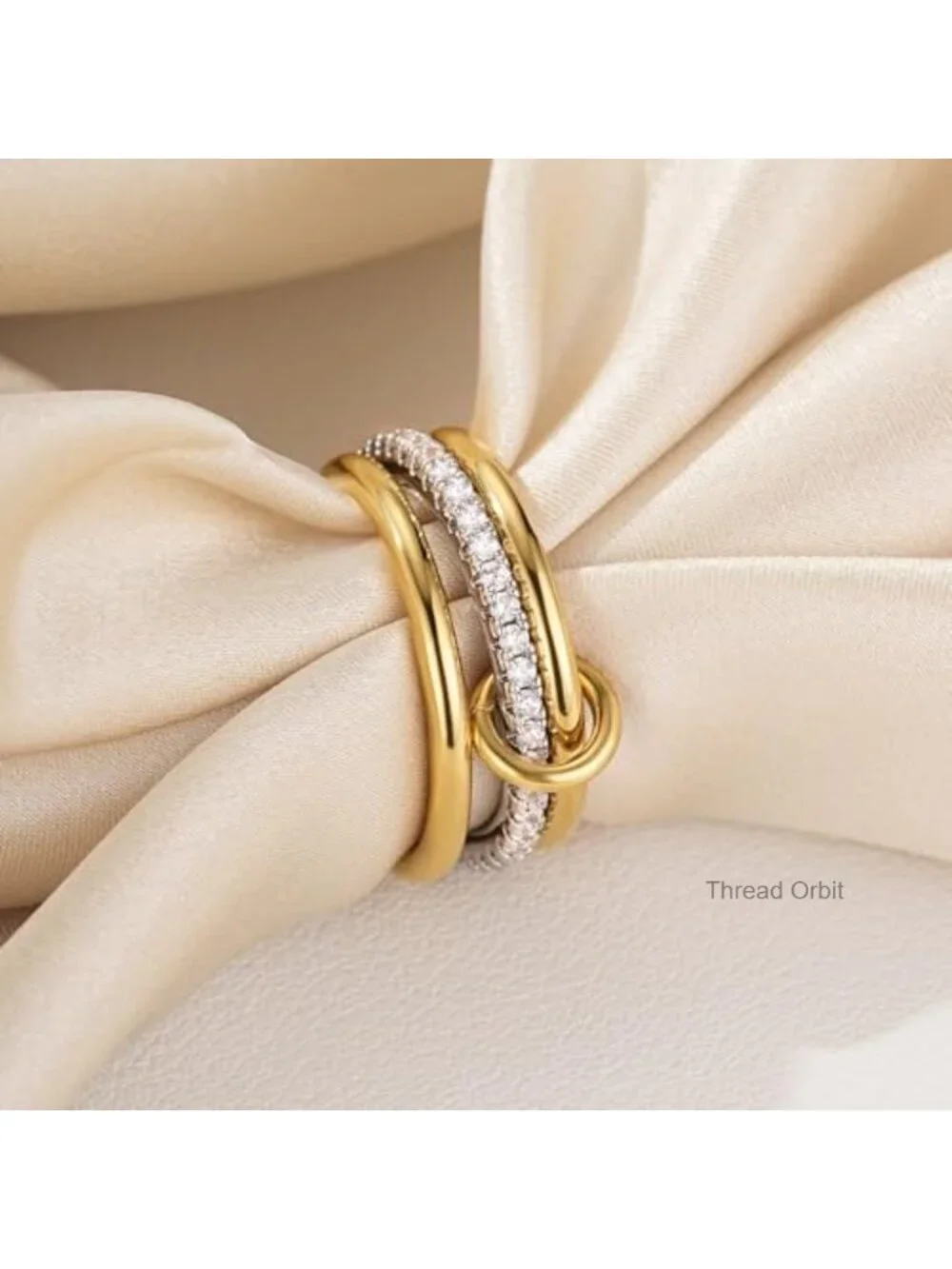 3 Stacked Mixed Metal Ring Set, 18K Gold Plated, Cubic Zirconia Stackable Rings
